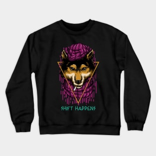 Shift Happens Smoking Wolf Design Crewneck Sweatshirt